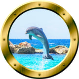 VWAQ 1 X Dolphin Porthole Porpoise Wall Decal 3D Sticker Dolphins Wall Decor no background