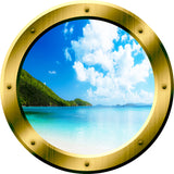 VWAQ Clear Blue Beach Gold Porthole Window Peel and Stick Wall Decal - GP34 - VWAQ Vinyl Wall Art Quotes and Prints