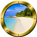 VWAQ Tropical Sandy Beach Gold Porthole Window Peel N Stick Vinyl Wall Decal - GP36 - VWAQ Vinyl Wall Art Quotes and Prints