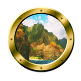 VWAQ Ocean Mountain View Gold Porthole Peel and Stick Vinyl Wall Decal - VWAQ Vinyl Wall Art Quotes and Prints no background