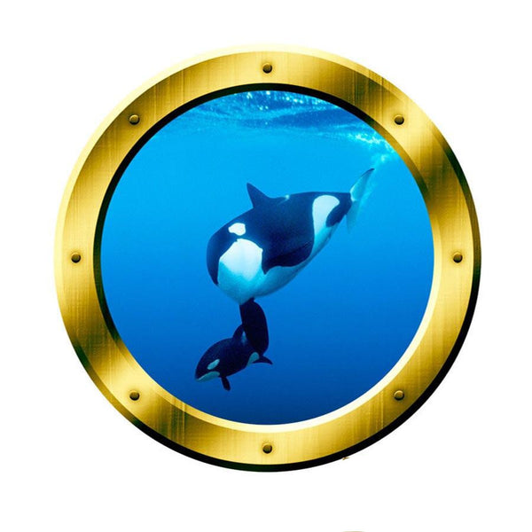 VWAQ Underwater Orca Whale View Gold Porthole Peel And Stick Vinyl Wall Decal - GP3 - VWAQ Vinyl Wall Art Quotes and Prints
