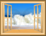 VWAQ Ocean Waves Window Frame Peel and Stick Vinyl Wall Decal - NW87 no background