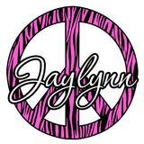 VWAQ Pink Custom Name Peace Sign Zebra Print Wall Decal - PC3 - VWAQ Vinyl Wall Art Quotes and Prints