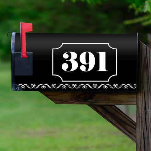 black mailbox cover white letters