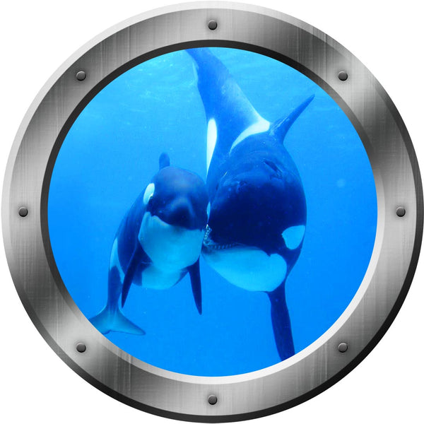 VWAQ Peel and Stick Killer Whales Ocean View Window Porthole Wall Decal - PO20 - VWAQ Vinyl Wall Art Quotes and Prints