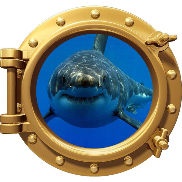 VWAQ Shark Porthole Peel and Stick Vinyl Wall Decal - PO98 - VWAQ Vinyl Wall Art Quotes and Prints