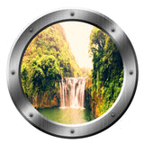 VWAQ Jungle Waterfall Scene Silver Porthole Peel and Stick Vinyl Wall Decal - VWAQ Vinyl Wall Art Quotes and Prints no background