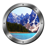 VWAQ Peel & Stick Snowy Mountain Lake View Silver Porthole Vinyl Wall Decal - VWAQ Vinyl Wall Art Quotes and Prints no background