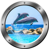 VWAQ Dolphins Breaching Peel and Stick Silver Porthole Vinyl Wall Decal - SP27 - VWAQ Vinyl Wall Art Quotes and Prints