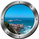 VWAQ Ocean Cliff View Silver Porthole Window Peel and Stick Vinyl Wall Art Decal - VWAQ Vinyl Wall Art Quotes and Prints