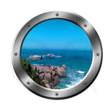 VWAQ Ocean Cliff View Silver Porthole Window Peel and Stick Vinyl Wall Art Decal - VWAQ Vinyl Wall Art Quotes and Prints