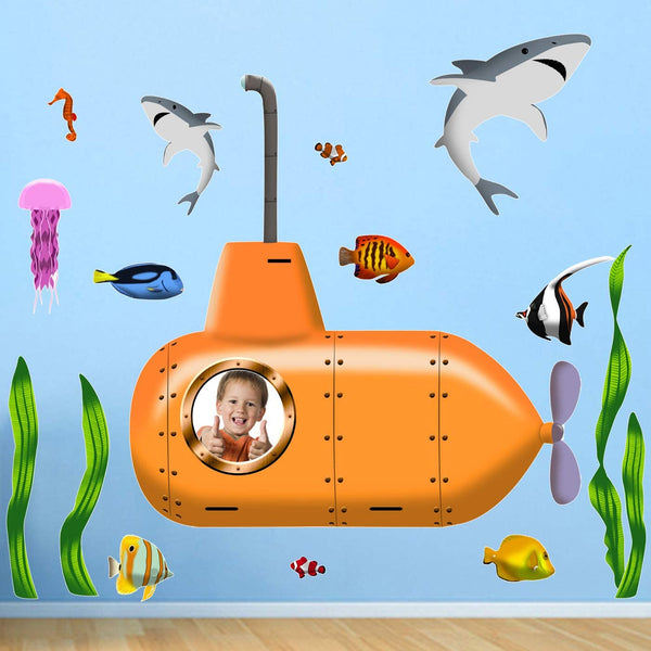 Ocean Submarine Fish Peel and Stick Wall Decals - Upload Your Own Picture - Custom Kids Room Stickers VWAQ - 16PCS HOL45