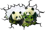 VWAQ Pandas Wall Decals Panda Bear Wall Sticker Hole In The Wall Mural Art - WC25 no background