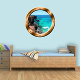 VWAQ Ocean Side Cliff View Bronze Porthole Peel and Stick Vinyl Wall Decal - BP10