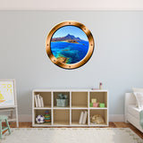 VWAQ Ocean Side Cliff View Bronze Porthole Peel and Stick Vinyl Wall Decal - BP11