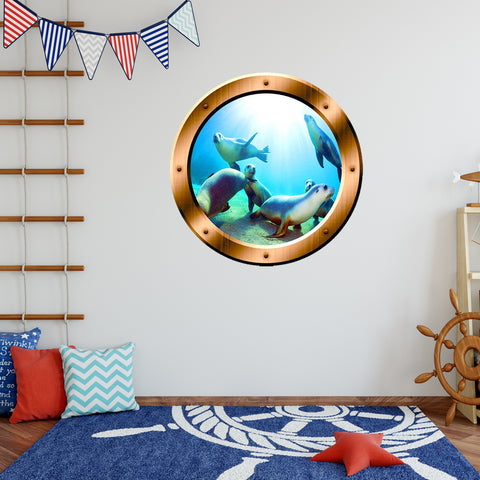 VWAQ Underwater Seal Scene Bronze Porthole Peel And Stick Vinyl Wall Decal - BP1 - VWAQ Vinyl Wall Art Quotes and Prints