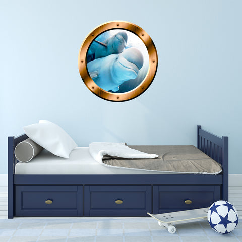 VWAQ Underwater Beluga Whale View Bronze Porthole Peel And Stick Vinyl Wall Decal - BP5 - VWAQ Vinyl Wall Art Quotes and Prints