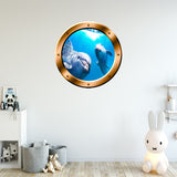 VWAQ Underwater Porthole Dolphins Scene Peel and Stick Wall Decal - BP8 - VWAQ Vinyl Wall Art Quotes and Prints