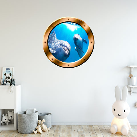 VWAQ Underwater Porthole Dolphins Scene Peel and Stick Wall Decal - BP8 - VWAQ Vinyl Wall Art Quotes and Prints