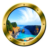 VWAQ Tropical Cove Rocky Scene Silver Window Porthole Peel & Stick Vinyl Wall Decal - GP12 no background