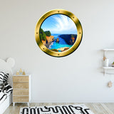 VWAQ Tropical Cove Rocky Scene Silver Window Porthole Peel & Stick Vinyl Wall Decal - GP12