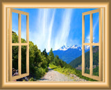 VWAQ Mountain Window Wall Decal Outdoors Wall Decor Peel and Stick Mural - NW39 no background
