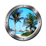 VWAQ Tropical Beach Palapa Scene Silver Window Porthole Peel and Stick Wall Decal - VWAQ Vinyl Wall Art Quotes and Prints no background