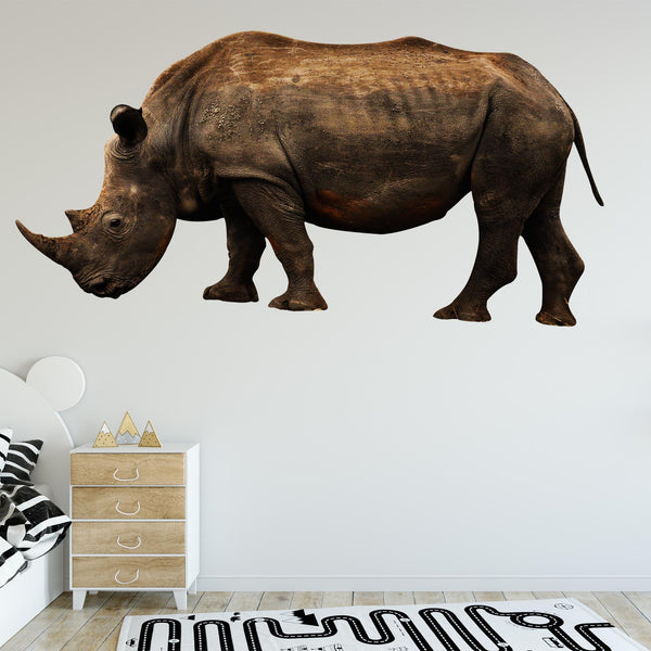 Rhino Vinyl Wall Sticker - Rhinoceros Decor, Realistic Animal Wall Decals VWAQ - PAS25