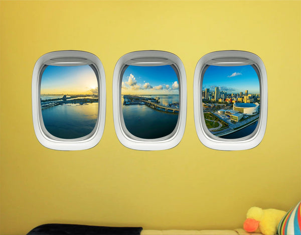 VWAQ Miami Wall Sticker Art For Bedroom - Airplane Window Skyline Decals Decor -PPW32 - VWAQ Vinyl Wall Art Quotes and Prints
