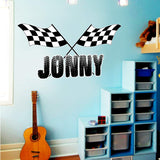 VWAQ Racing Wall Decals for Boys Room Custom Name Flag and Name Racing Sticker - TTC1-P - VWAQ Vinyl Wall Art Quotes and Prints