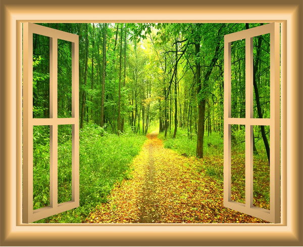 3D Forest Window Wall Decal Outdoors Wall Decor Peel and Stick Mural | VWAQ
