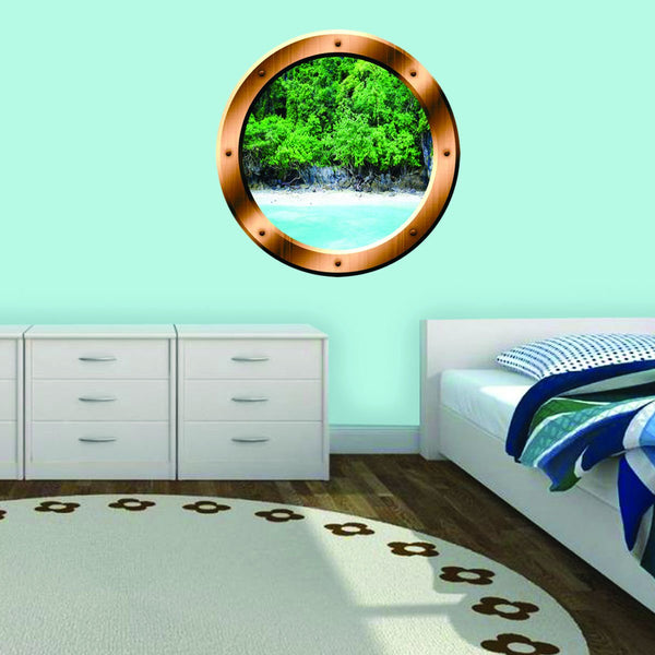 VWAQ Island Trees Beach View Bronze Porthole Peel and Stick Vinyl Wall Decal - BP15 - VWAQ Vinyl Wall Art Quotes and Prints