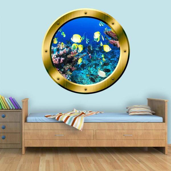VWAQ Coral Reef Fish View Porthole Peel and Stick Vinyl Wall Decal - GP16 - VWAQ Vinyl Wall Art Quotes and Prints