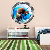 VWAQ Sea Turtle Portrait, Turtle Wall Decal, Porthole, Underwater Ocean Decals