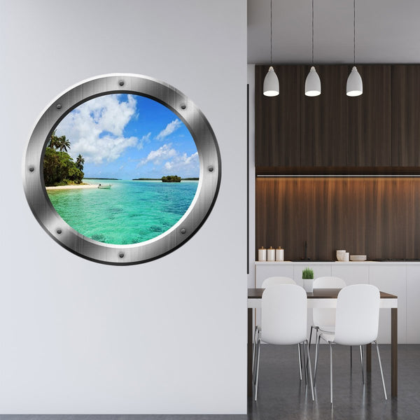 VWAQ Ocean Beach Scene Peel and Stick Silver Porthole Vinyl Wall Decal - SP22 - VWAQ Vinyl Wall Art Quotes and Prints