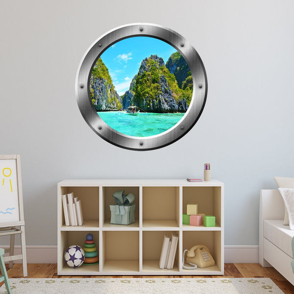 VWAQ Ocean Mountain View Silver Porthole Peel and Stick Vinyl Wall Decal - SP23 - VWAQ Vinyl Wall Art Quotes and Prints