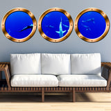 VWAQ School of Sharks Submarine Window Portholes Underwater Scene Wall Decals