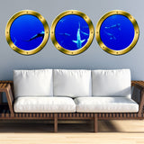 VWAQ School of Sharks Submarine Window Portholes Underwater Scene Wall Decals