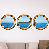 VWAQ Ship Window Portholes Tropical Island Scene Peel & Stick Wall Decals - SPW4 no background