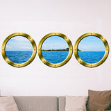 VWAQ Ship Window Portholes Tropical Island Scene Peel & Stick Wall Decals - SPW4 no background