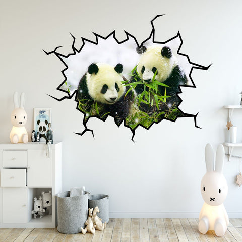 VWAQ Pandas Wall Decals Panda Bear Wall Sticker Hole In The Wall Mural Art - WC25