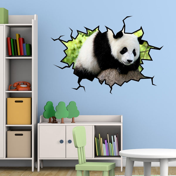 VWAQ Panda Bear Wall Decal Hole in the Wall Crack Removable Wall Decal - WC26