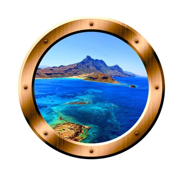 VWAQ Ocean Side Cliff View Bronze Porthole Peel and Stick Vinyl Wall Decal - VWAQ Vinyl Wall Art Quotes and Prints no background