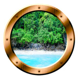 VWAQ Island Trees Beach View Bronze Porthole Peel and Stick Vinyl Wall Decal - VWAQ Vinyl Wall Art Quotes and Prints no background