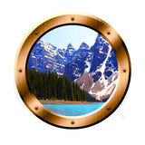 VWAQ Snowy Mountain Forest View Bronze Porthole Vinyl Wall Decal - VWAQ Vinyl Wall Art Quotes and Prints