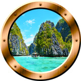 VWAQ Boat in Ocean Nature Scene Peel and Stick Bronze Porthole Vinyl Wall Decal - BP23 - VWAQ Vinyl Wall Art Quotes and Prints