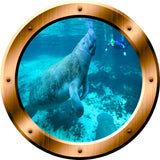 VWAQ Manatee Bronze Porthole Peel and Stick Vinyl Wall Decal - BP25 no background