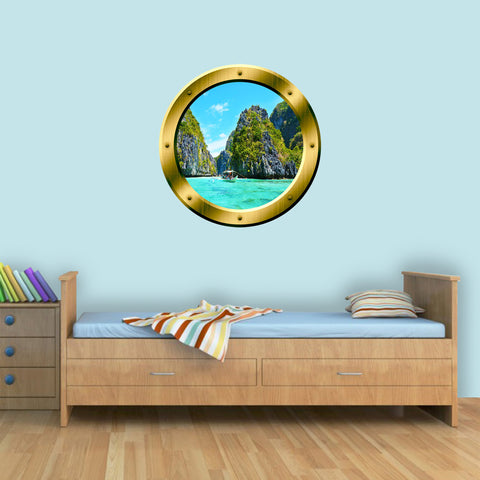 VWAQ Mountain Wall Decal Ocean Porthole 3D Wall Sticker Peel And Stick Decor