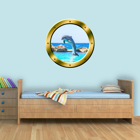 VWAQ Dolphin Porthole Porpoise Wall Decal 3D Sticker Dolphins Wall Decor