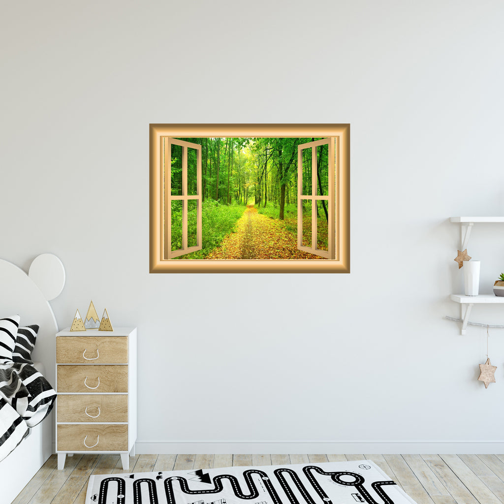 3D Forest Window Wall Decal Outdoors Wall Decor Peel and Stick Mural | VWAQ